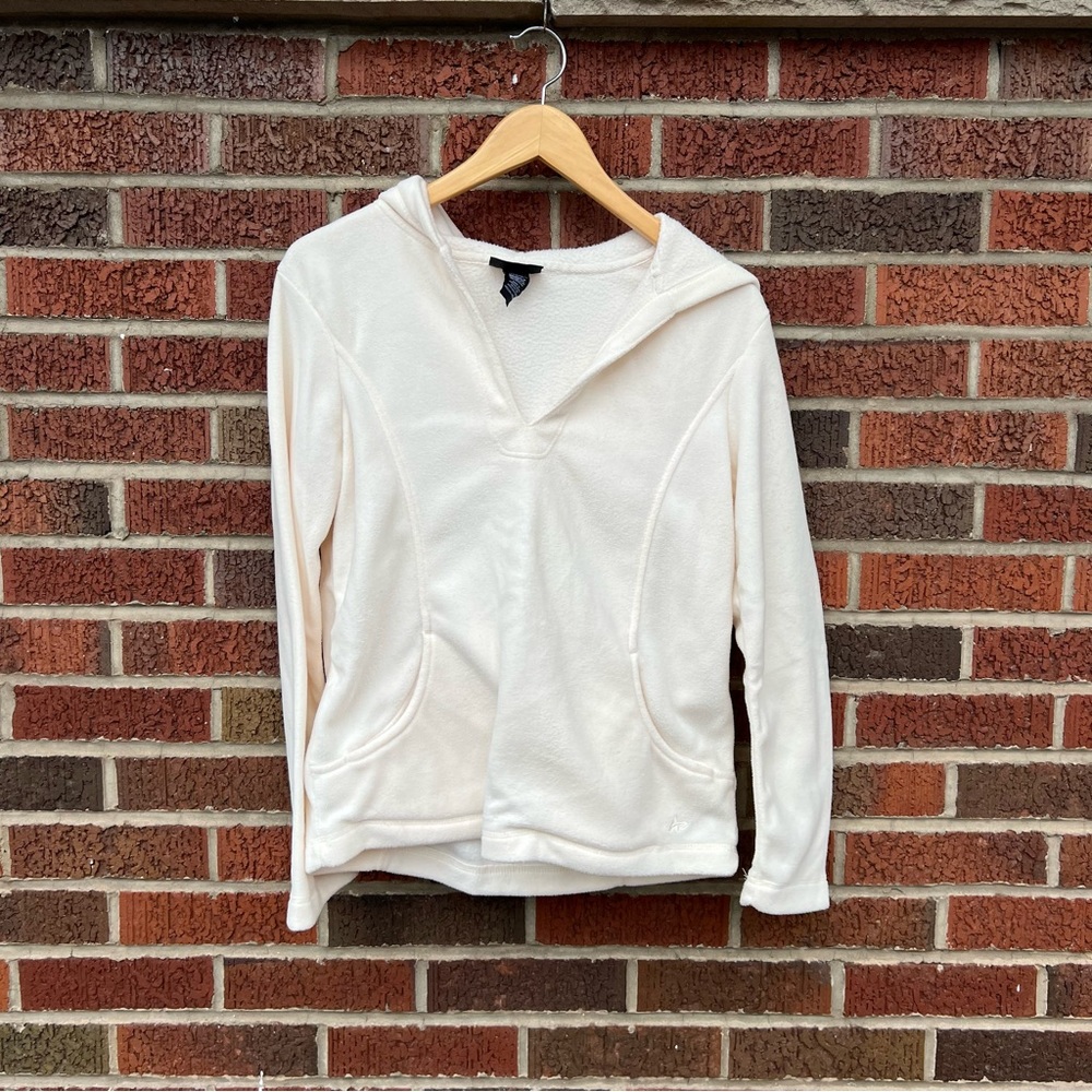 Athletech Cream White Fleece V Neck Hooded Sweater